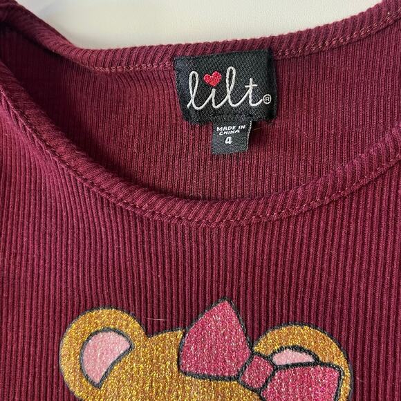 Lilt Burgundy Teddy Bear Plaid Belt Toddler Dress Size 4T - Picture 4 of 4